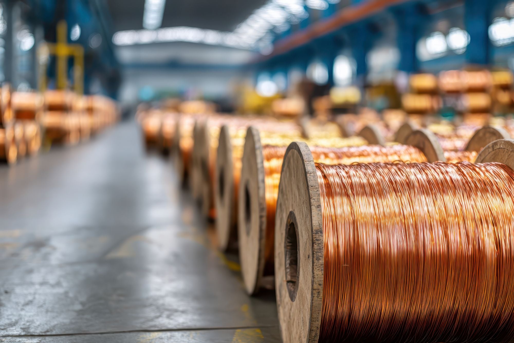 Copper Wire Coils in a Warehouse